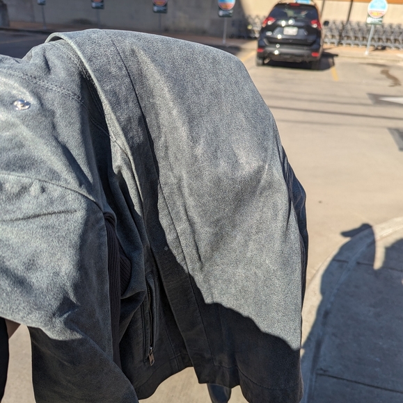 VEDA Max Classic Leather Jacket - Grey/Blue Sz M - Picture 10 of 10